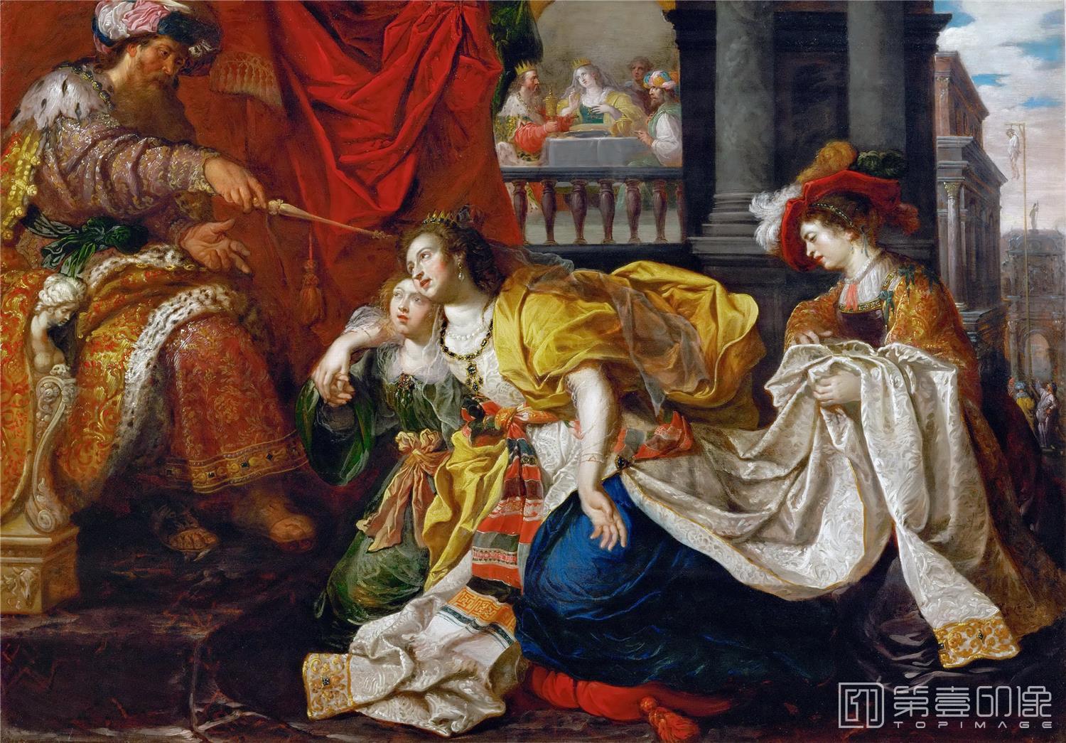 油画-奥地利维也纳艺术史博物馆-Kaspar van den Hoeckeactive after Esther Before Ahasuerus-495